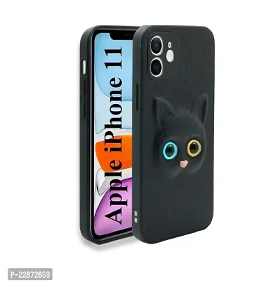 Coverage Coloured 3D Cat Eye Proper fix Case Rubber Back Cover for i Phone 11  Pitch Black-thumb2