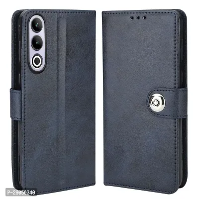 Fastship Genuine Leather Finish Flip Cover for OnePlus CPH2613 /Nord CE4| Inside Back TPU Wallet Button Magnetic Closure for OnePlus Nord CE4 5G - Navy Blue-thumb0