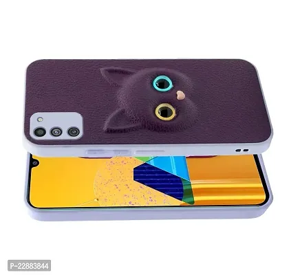 Coverage Coloured 3D POPUP Billy Eye Effect Kitty Cat Eyes Leather Rubber Back Cover for Samsung Galaxy M02s  Purple-thumb2