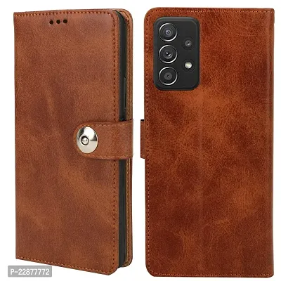 Fastship Cover Genuine Matte Leather Finish Flip Cover for Samsung A13 4G SM A135F  Wallet Style Back Cover Case  Stylish Button Magnetic Closure  Brown-thumb0