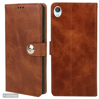 Fastship Vivo Y90 Flip Cover  Full Body Protection  Inside Pockets  Stand  Wallet Stylish Button Magnetic Closure Book Cover Leather Flip Case for Vivo Y90  Executive Brown-thumb2