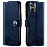 Fastship New Leather Finish Flip Cover for Realme RMX3630  Realme 10  Inside Back TPU  Stand  Wallet Button Magnetic Closure for Realme 10 4G  Navy Blue-thumb1