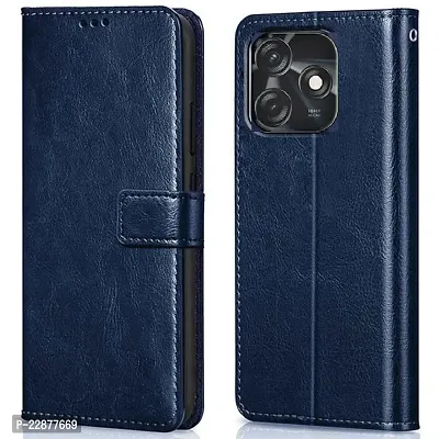 Fastship Case Vintage Magnatic Closer Leather Flip Cover for Tecno KI5k  Spark 10c  Navy Blue-thumb0