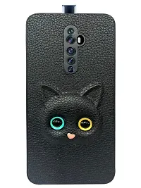 Coverage Coloured 3D POPUP Billy Eye Effect Kitty Cat Eyes Leather Rubber Back Cover for Oppo Reno2 Z  Pitch Black-thumb1