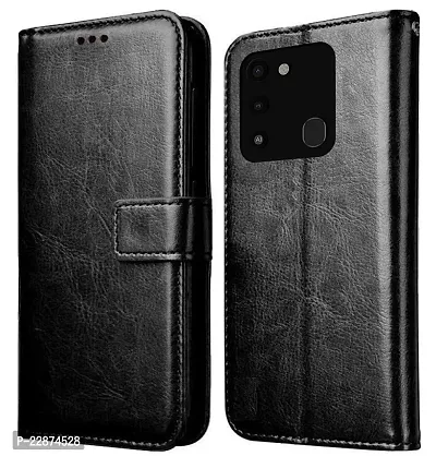 Coverage Leather Finish Inside TPU Wallet Back Case Stand Magnetic Closure Flip Cover for Tecno Spark 9  Venom Black-thumb0