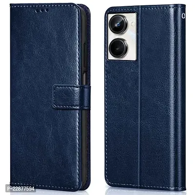 Fastship New Leather Finish Inside TPU Wallet Stand Magnetic Closure Flip Cover for Realme 10 4G  Navy Blue-thumb0