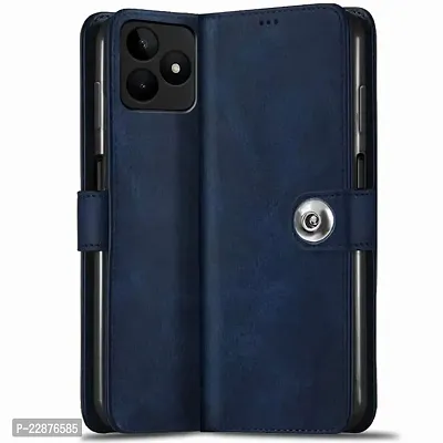 Fastship New Leather Finish Flip Cover for Realme RMX3762  Realme C53  Inside Back TPU  Stand  Wallet Button Magnetic Closure for Realme C53  Navy Blue-thumb2