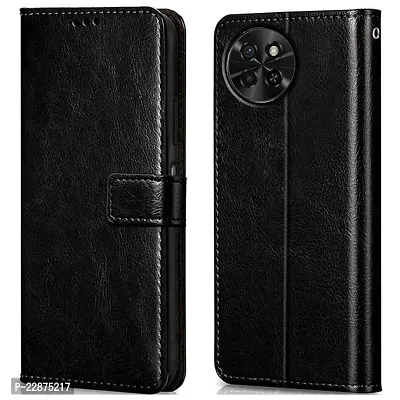 Fastship New Leather Finish Inside TPU Wallet Stand Magnetic Closure Flip Cover for itel S23  Venom Black-thumb0