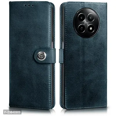 Fastship Genuine Leather Finish Flip Cover for Realme 70X / 12x / 12 5G / C65 5G| Inside Back TPU Wallet Button Magnetic Closure for Realme Narzo 70X 5G - Navy Blue-thumb0