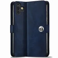 Fastship Genuine Matte Leather Finish Flip Cover for Samsung A04  A04E  M13 5G  Inside Back TPU  Inbuilt Stand  Wallet Stylish Button Magnetic Closure for Samsung Galaxy A04  Navy Blue-thumb1