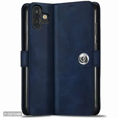 Fastship Genuine Matte Leather Finish Flip Cover for Samsung A04  A04E  M13 5G  Inside Back TPU  Inbuilt Stand  Wallet Stylish Button Magnetic Closure for Samsung Galaxy A04  Navy Blue-thumb2