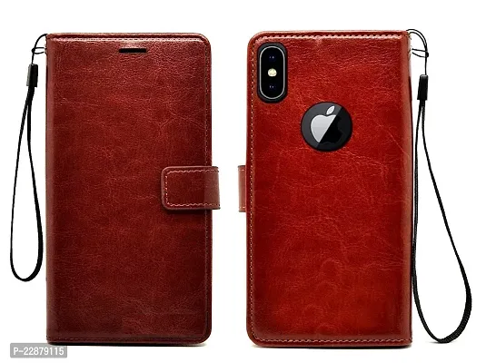 Fastship Faux Leather Wallet with Back Case TPU Build Stand  Magnetic Closure Flip Cover for I Phone X  Executive Brown