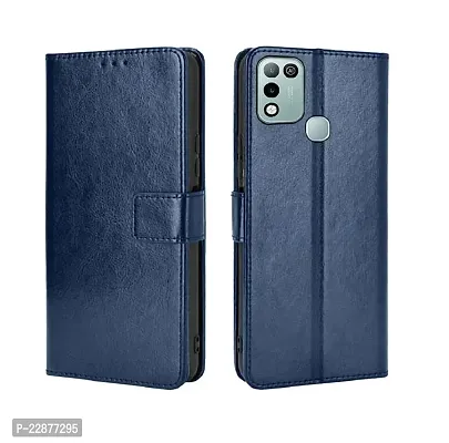 Fastship Faux Leather Wallet with Back Case TPU Build Stand  Magnetic Closure Flip Cover for Infinix Hot 10s  Navy Blue-thumb0