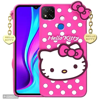 Coverage Rubber Hello Kitty with Pendant Case Back Cover for Mi Redmi 9C M2006C3MG  Pink-thumb0