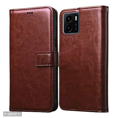 Fastship Vintage Magnetic Leather Wallet Case Book Flip Cover for vivo V2120  vivo Y15 S  Cherry Brown-thumb0