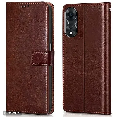 Fastship Case Leather Finish Inside TPU Wallet Stand Magnetic Closure Flip Cover for Oppo A78 4G  Executive Brown-thumb0