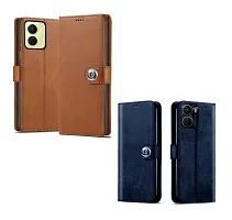 Fastship Combo 2 Flip Cover for Vivo V2204 / Y16 | Wallet Stylish Button Magnetic - Brown / Blue-thumb1