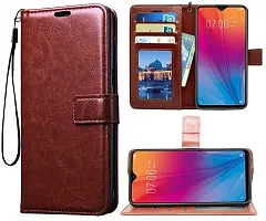 Fastship Vintage Magnetic Leather Wallet Case Book Flip Cover for Vivo V2205 VIVO Y35  Cherry Brown-thumb1