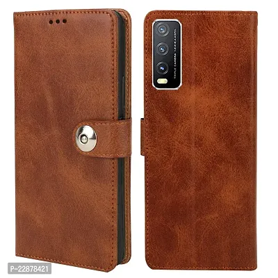 Fastship Vivo Y11s Flip Cover  Full Body Protection  Inside Pockets  Stand  Wallet Stylish Button Magnetic Closure Book Cover Leather Flip Case for Vivo Y11s  Executive Brown