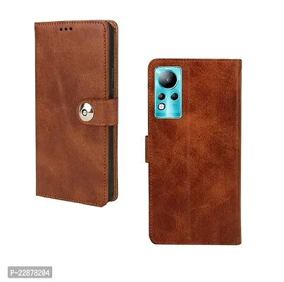 Fastship Genuine Matte Leather Finish Flip Cover for Infinix X663C  Note 12  Inside Back TPU  Inbuilt Stand  Wallet Stylish Button Magnetic Closure for Infinix Note 12  Brown-thumb0