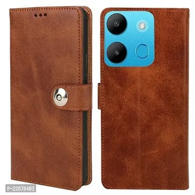 Fastship Case Leather Finish Flip Cover for Infinix Smart 7 HD  Inside Back TPU  Stand  Wallet Button Magnetic Closure for Infinix X6516  Smart 7 HD  Brown-thumb0