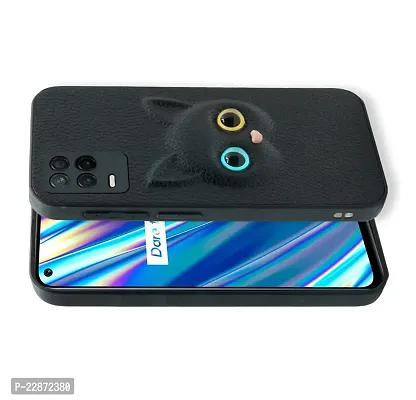 Coverage Coloured 3D POPUP Billy Eye Effect Kitty Cat Eyes Leather Rubber Back Cover for Realme 8s 5G  Pitch Black-thumb2