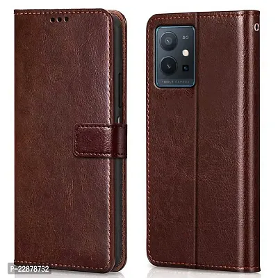 Fastship Cover Leather Finish Inside TPU Back Case Wallet Stand Magnetic Closure Flip Cover for Vivo T1 5G  Executive Brown-thumb0