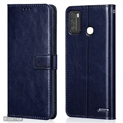 Fastship Faux Leather Wallet with Back Case TPU Build Stand  Magnetic Closure Flip Cover for Micromax in 1B  Navy Blue-thumb0