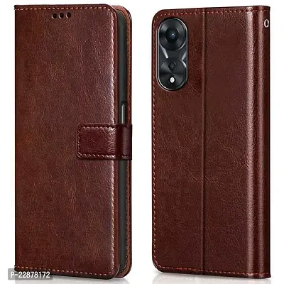 Fastship Cases Leather Finish Inside TPU Wallet Stand Magnetic Closure Flip Cover for Oppo A58 4G  Executive Brown