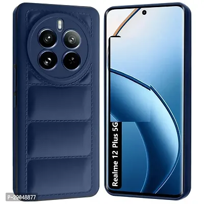 Fastship Puff Case Soft Silicon Flexible Rubber Case Back Cover for Realme 12+ 5G - Navy Blue