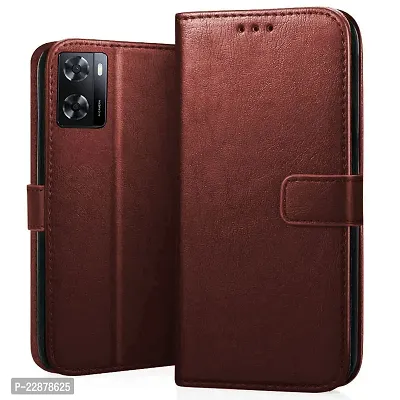 Coverage New case Leather Finish Inside TPU Back Case Wallet Stand Magnetic Closure Flip Cover for Oppo A57 2022  Executive Brown-thumb0