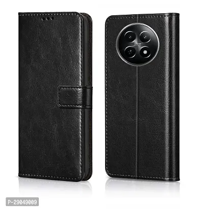 Fastship Vintage Magnatic Closer Matte Leather Flip Cover for Realme RMX3999 / 12 5G/ 12x - Gravity Black-thumb0