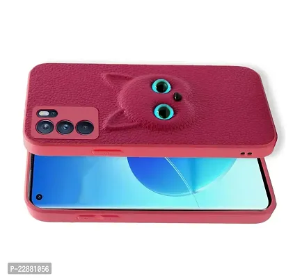 Fastship Coloured 3D POPUP Billy Eye Effect Kitty Cat Eyes Leather Rubber Back Cover for Oppo Reno6 5G  Baby Pink