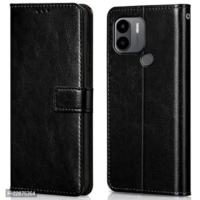 Fastship New Leather Finish Inside TPU Wallet Stand Magnetic Closure Flip Cover for MI REDMI A1 Plus  Venom Black