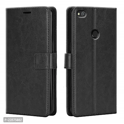 Fastship Vintage Magnatic Button Case Inside Build Back TPU Stand View Lether Flip Cover for Huawai Honor 8lite  Black-thumb2