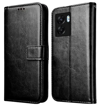 Cloudza Oppo A77 2022 Flip Back Cover | PU Leather Flip Cover Wallet Case with TPU Silicone Case Back Cover for Oppo A77 2022 Bk