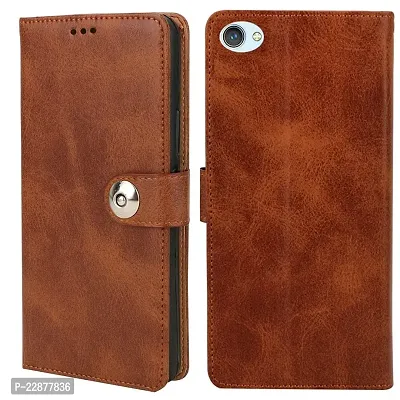 Fastship Cover Genuine Matte Leather Finish Flip Cover for Vivo Y55s  Y55  Y55L 1603 1610  Wallet Style Back Cover Case  Stylish Button Magnetic Closure  Brown