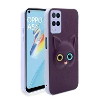 Coverage Colour Eye Cat Soft Kitty Case Back Cover for Oppo A54 4G  Faux Leather Finish 3D Pattern Cat Eyes Case Back Cover Case for Oppo CPH2239  A54 4G  Jam Purple-thumb1