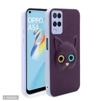 Coverage Colour Eye Cat Soft Kitty Case Back Cover for Oppo A54 4G  Faux Leather Finish 3D Pattern Cat Eyes Case Back Cover Case for Oppo CPH2239  A54 4G  Jam Purple-thumb2