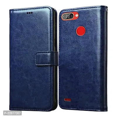 Fastship Faux Leather Wallet with Back Case TPU Build Stand  Magnetic Closure Flip Cover for itel A46  Navy Blue-thumb0