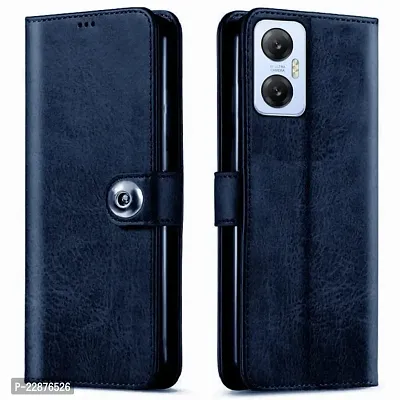 Fastship New Leather Finish Flip Cover for Infinix X666  HOT 20 5G  Inside Back TPU  Stand  Wallet Button Magnetic Closure for Infinix HOT 20 5G  Navy Blue-thumb2