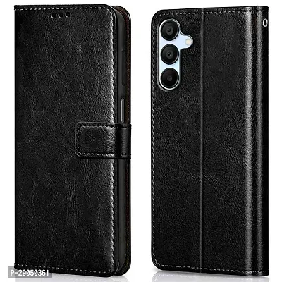 Fastship Vintage Magnatic Closer Matte Leather Flip Cover for SAMSUNG F15 5G -SM-E156B - Gravity Black-thumb0