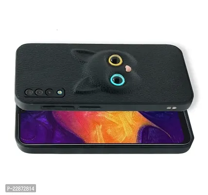Coverage Coloured 3D Cat Eye Proper fix Case Rubber Back Cover for Samsung Galaxy A50  Pitch Black