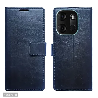 Fastship Leather Finish Inside TPU Wallet Stand Magnetic Closure Flip Cover for Tecno Spark Go 2023  Navy Blue