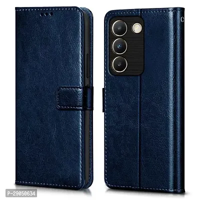 Fastship Vintage Magnatic Closer Matte Leather Flip Cover for Vivo V2336 / Vivo Y200e -5G - Navy Blue-thumb0