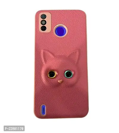 Fastship Coloured 3D POPUP Billy Eye Effect Kitty Cat Eyes Leather Rubber Back Cover for Tecno Spark 6 Go  Baby Pink