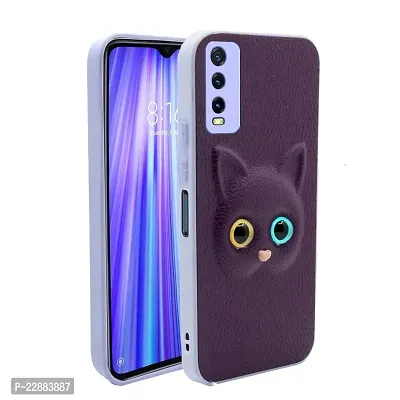 Coverage Coloured 3D POPUP Billy Eye Effect Kitty Cat Eyes Leather Rubber Back Cover for Vivo Y12s  Purple