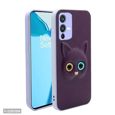 Coverage Coloured 3D POPUP Billy Eye Effect Kitty Cat Eyes Leather Rubber Back Cover for vivo V23 Pro 5G  Purple