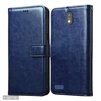 Fastship Faux Leather Wallet with Back Case TPU Build Stand  Magnetic Closure Flip Cover for JioFi Jio Phone Next  Navy Blue-thumb0