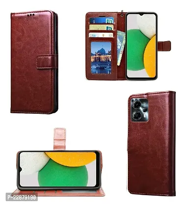 Fastship Cover Case Vintage Magnatic Button Case Inside Build Back TPU Stand View Lether Flip Cover for Motorola Moto G13  Brown-thumb2